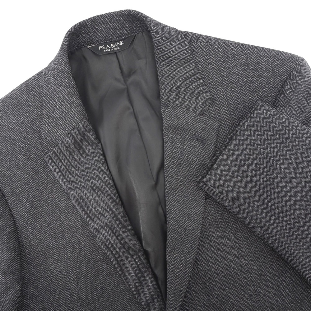 Jos A Bank Sport Coat Mens 40R Charcoal Gray Exc 100% Wool Herringbone Blazer